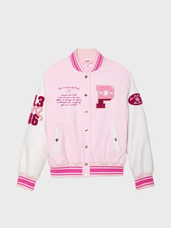 LoveShackFancy Pink Varsity Jacket