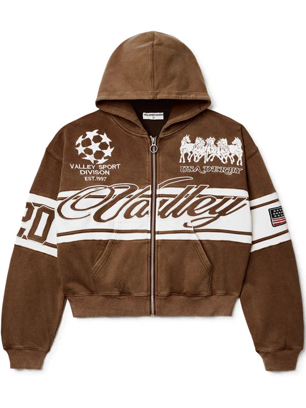 Vale Forever Brown Cursive Zip Up Hoodie