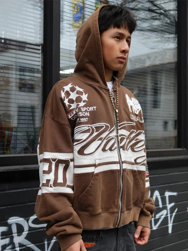 Vale Forever Brown Cursive Zip Up Hoodie
