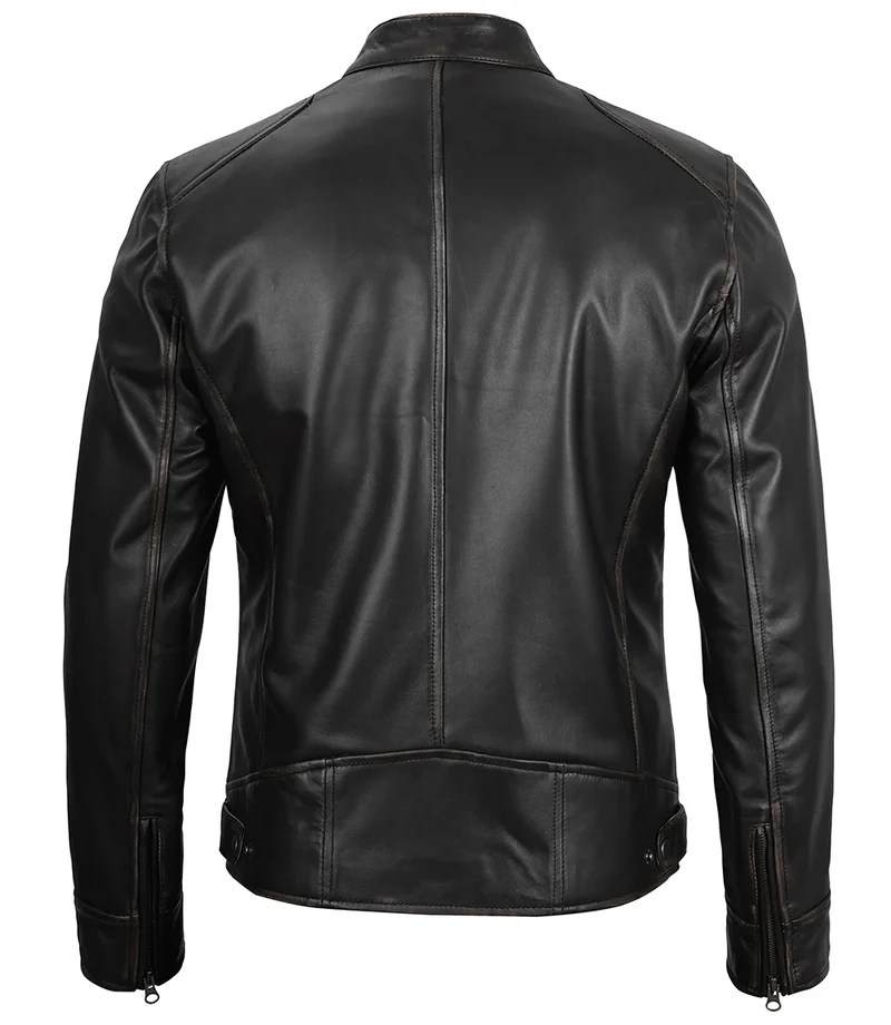 Men’s Black Biker Style Lambskin Leather Jacket