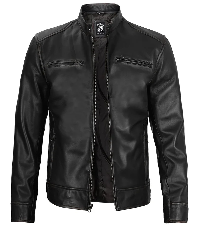 Men’s Black Biker Style Lambskin Leather Jacket