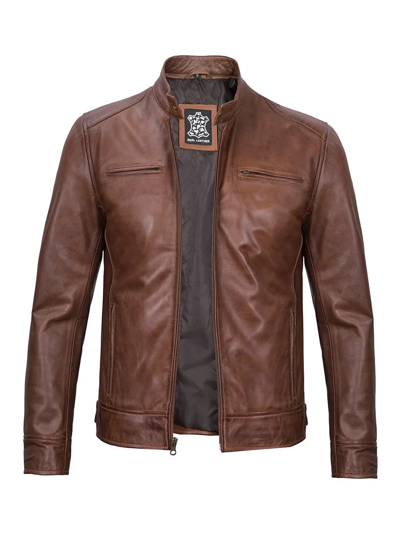 Real Leather Men’s Cognac Cafe Racer Jacket