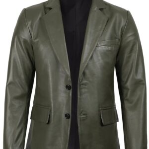 Men’s Dark Green Real Leather Blazer