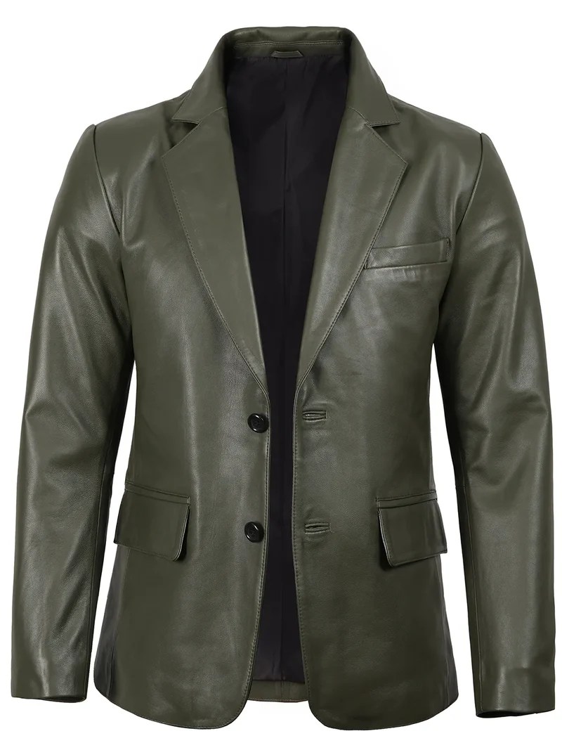 Men’s Dark Green Real Leather Blazer