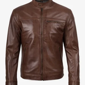 Bickford Men’s Cognac Brown Real Leather Biker Jacket