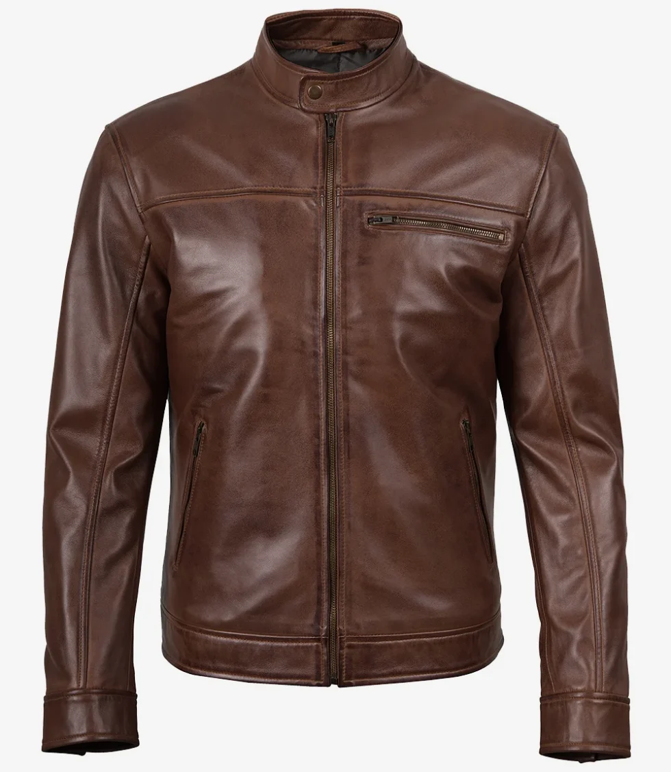 Bickford Men’s Cognac Brown Real Leather Biker Jacket