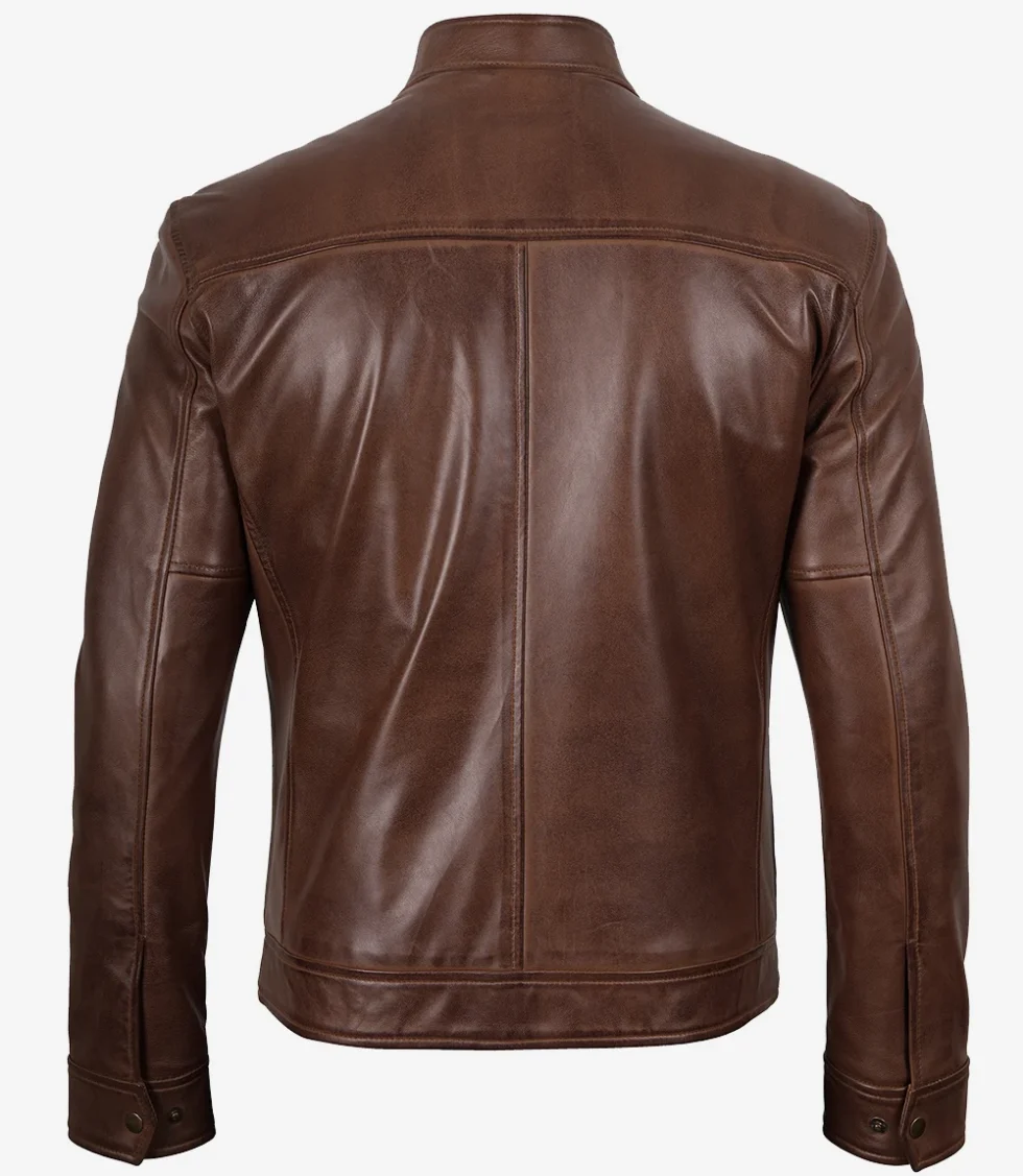 Bickford Men’s Cognac Brown Real Leather Biker Jacket