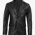 Real Leather Men’s Notch Lapel Two Button Black Blazer Jacket