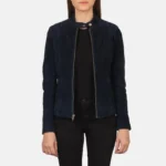 Kelsee Navy Blue Suede Biker Jacket