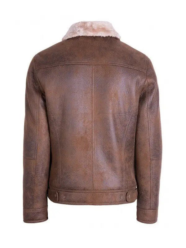 Men Brown Traditional Shearling Jacket - Image 3