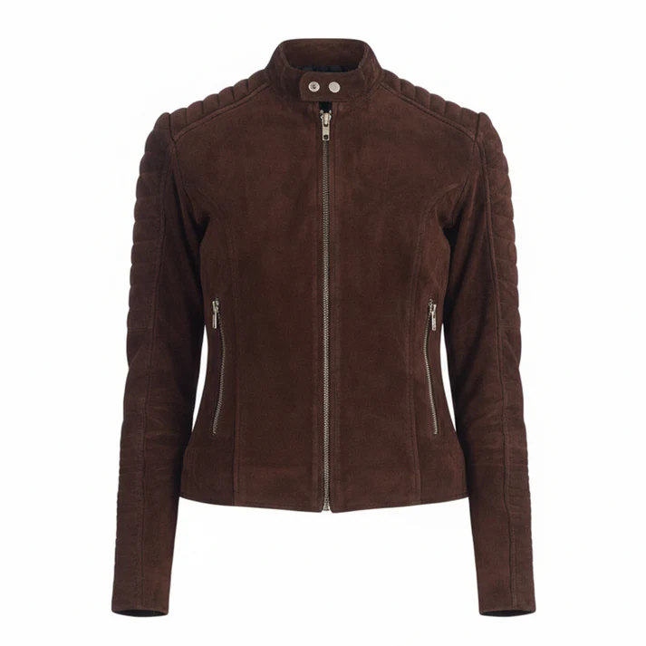 Adalyn Quilted Mocha Suede Biker Jacket