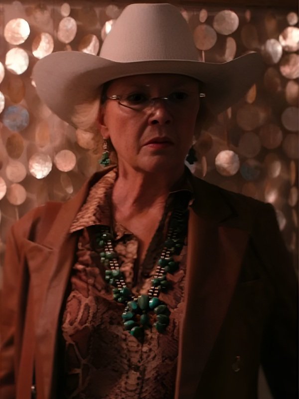 Dutton Ranch 2026 Annette Bening Snake-Print Silk Shirt