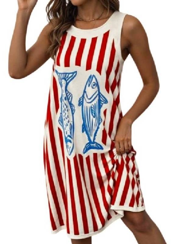 Below Deck Down Under S4 Daisy Kelliher Striped Fish Print Dress - Image 2