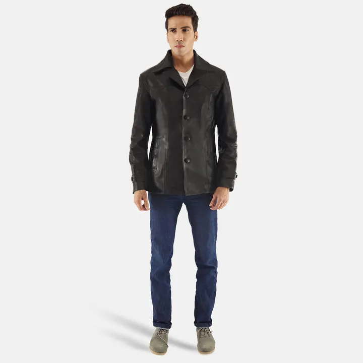 Leo Black Leather Coat - Image 3