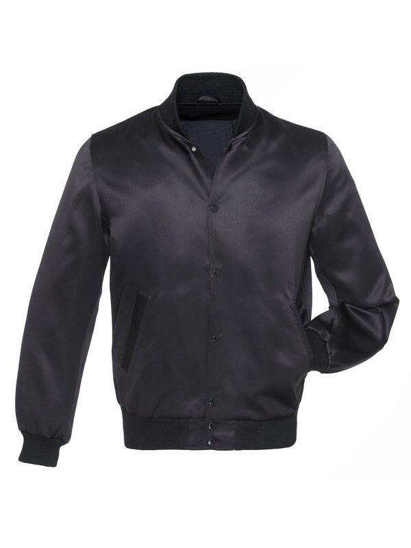 Mens Black Satin Bomber Jacket