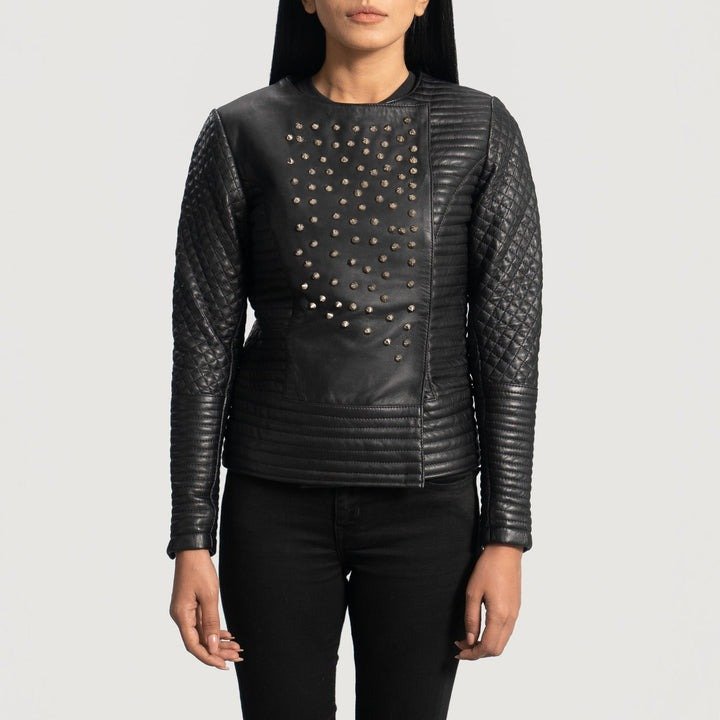 Exclusive Celeste Studded Black Leather Jacket | Jacket Nova