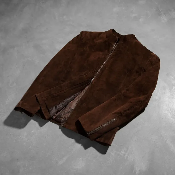 Charcoal Mocha Suede Biker Jacket - Image 8