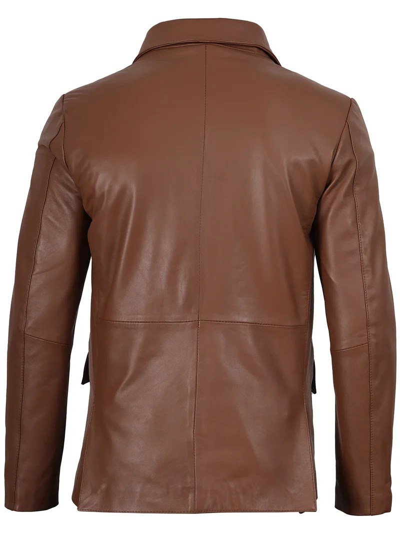 Men’s Cognac Brown Real Leather Blazer - Image 2