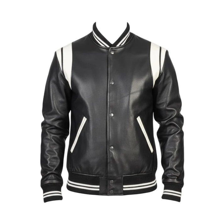 Dantee Black Leather Varsity Jacket