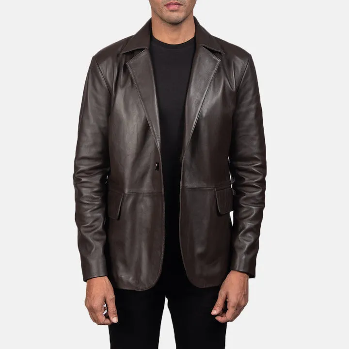Daron Brown Leather Blazer - Image 2