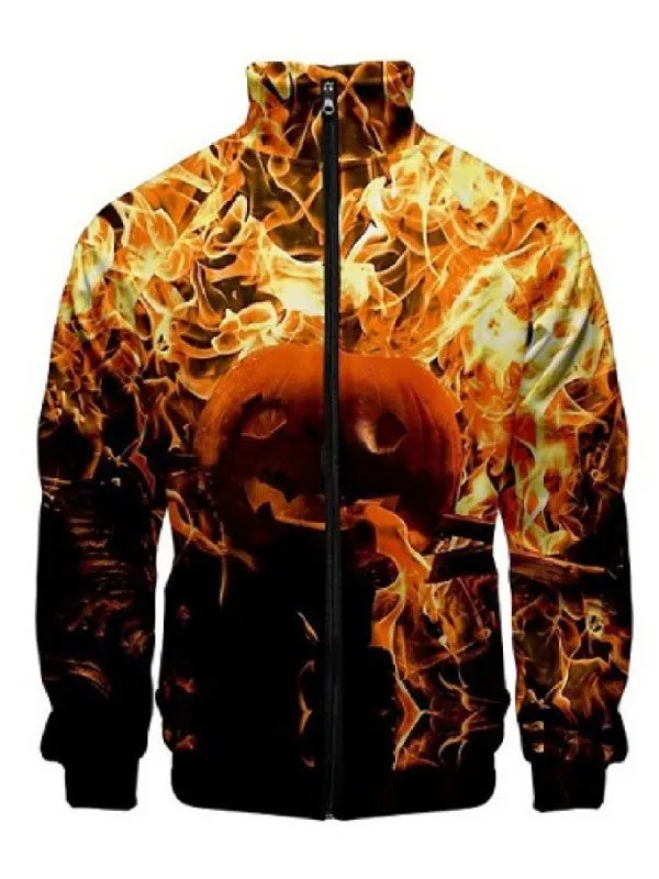 Halloween Fire Pumpkin Bomber Jacket