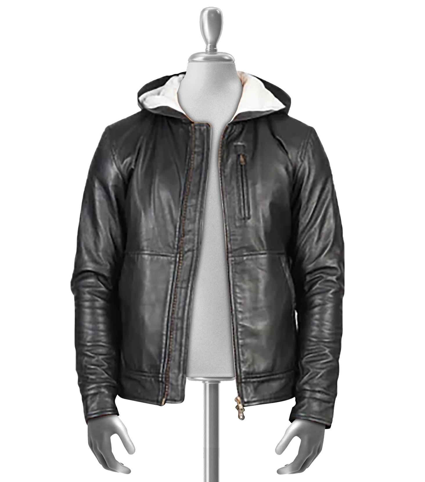 Baston Black Hooded Leather Bomber Jacket