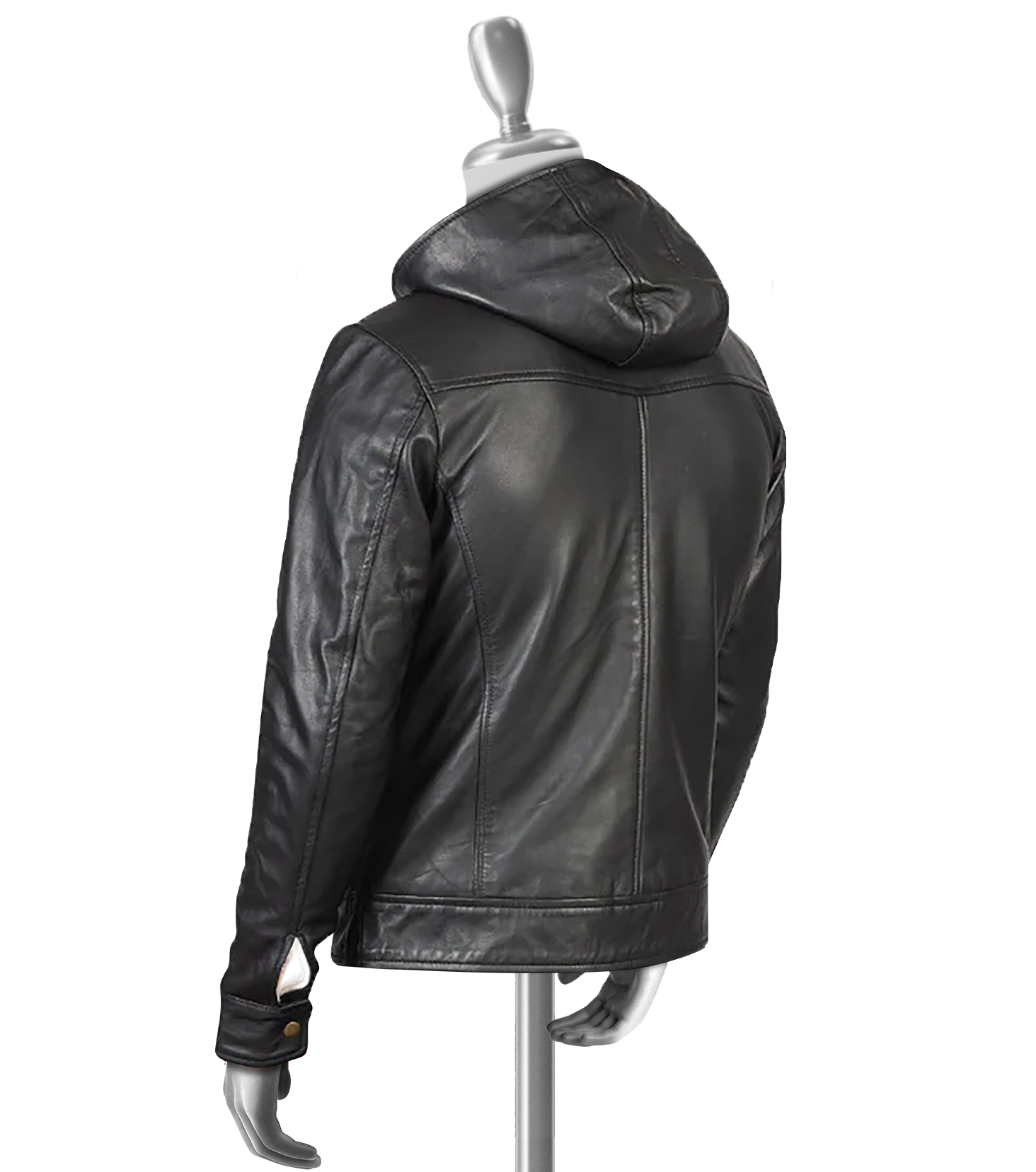 Baston Black Hooded Leather Bomber Jacket - Image 2