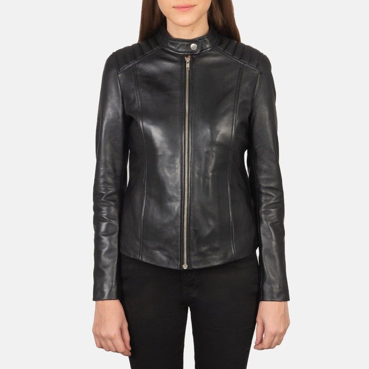 Kelsee Black Leather Biker Jacket - Image 3
