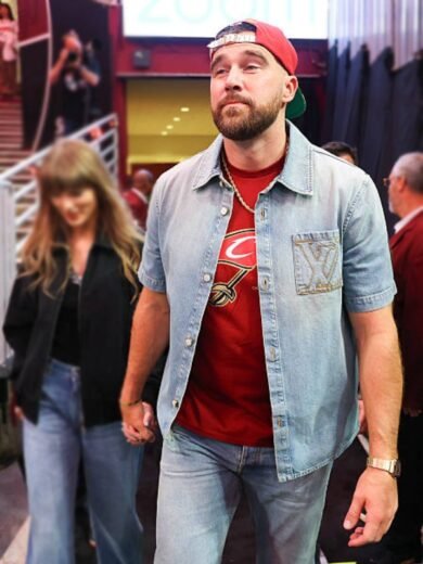 Knicks vs Cavaliers Gameday Travis Kelce Denim Shirt