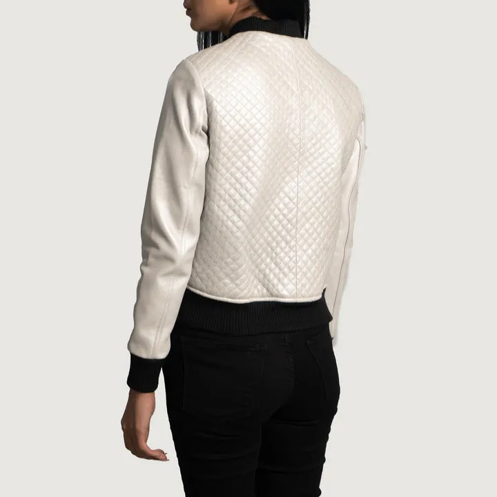 Lana Silver Leather Bomber Jacket - Image 5