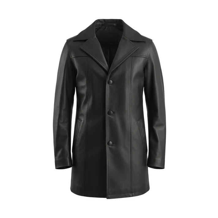 Brawnton Black Leather Coat