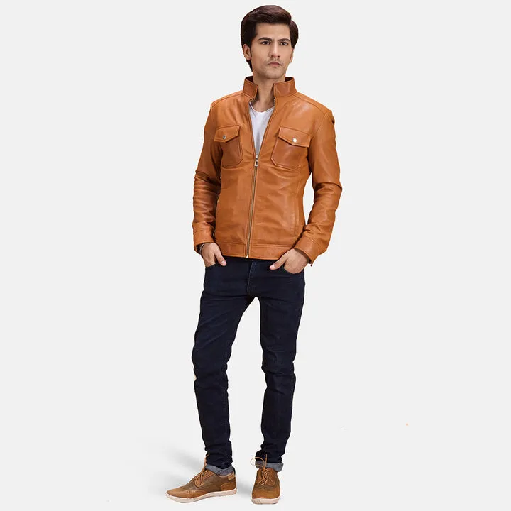Voltex Tan Leather Biker Jacket - Image 3