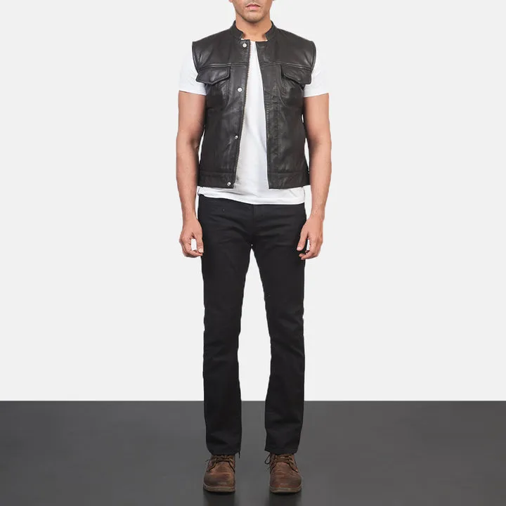 Atlas Moto Black Leather Vest - Image 3