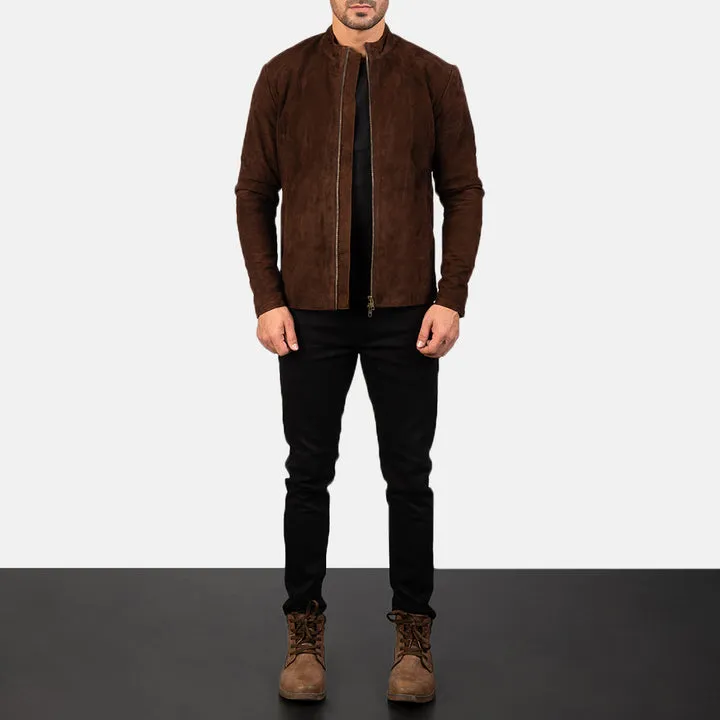 Charcoal Mocha Suede Biker Jacket - Image 3
