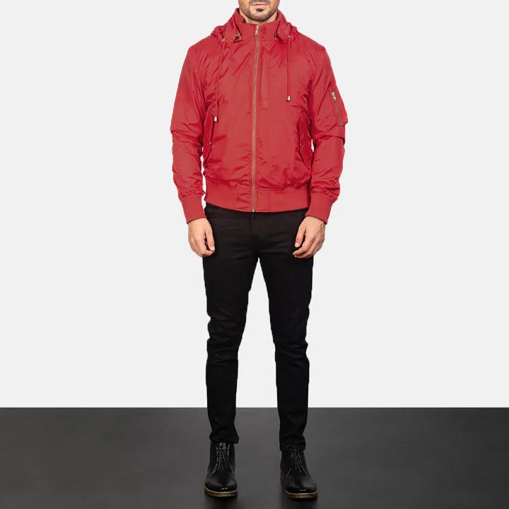 Hanklin Ma-1 Red Hooded Bomber Jacket - Image 3