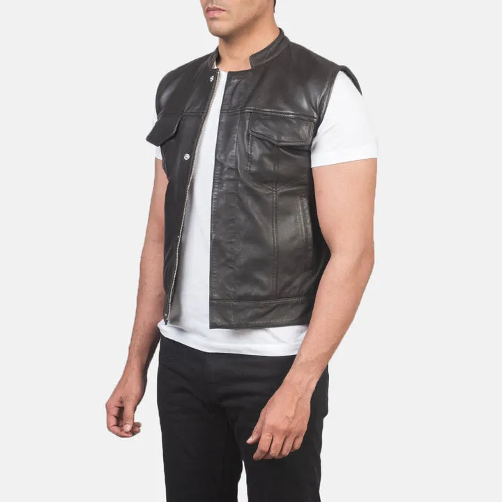 Atlas Moto Black Leather Vest - Image 2