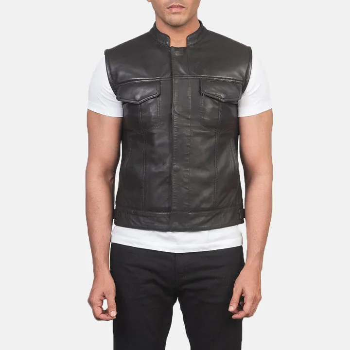 Atlas Moto Black Leather Vest - Image 4