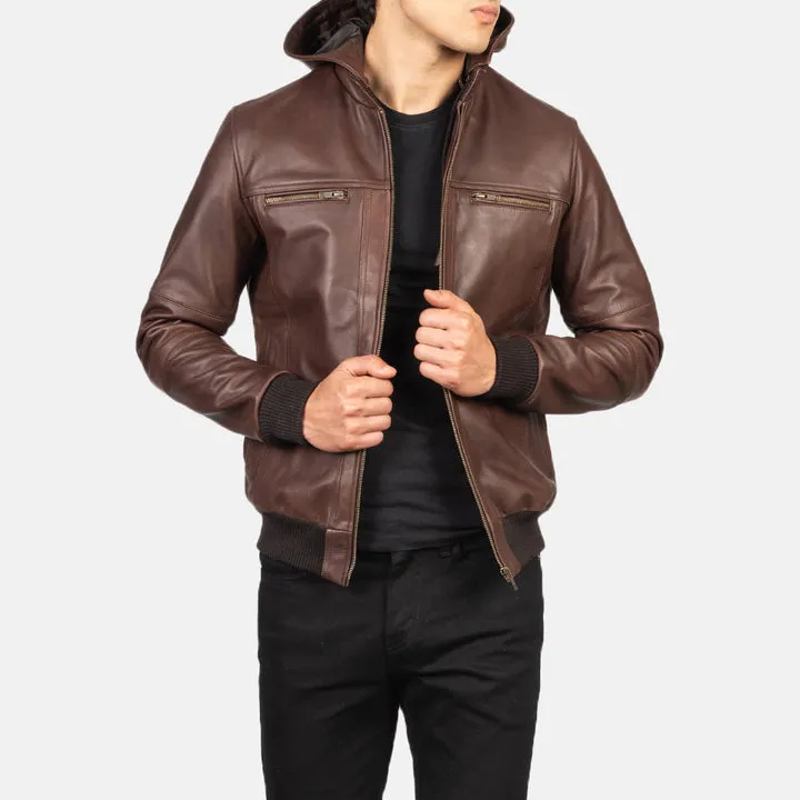 Bouncer Biz Brown Leather Bomber Jacket - Image 4