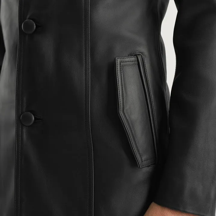 Brawnton Black Leather Coat - Image 2