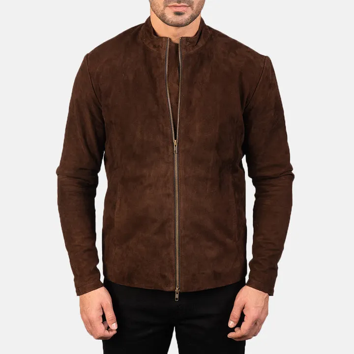Charcoal Mocha Suede Biker Jacket - Image 4