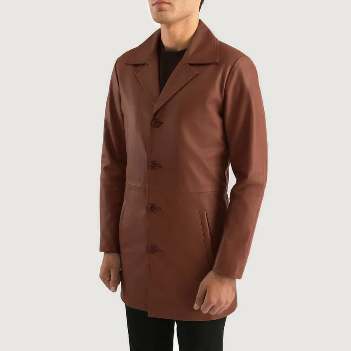 Classmith Brown Leather Coat - Image 2
