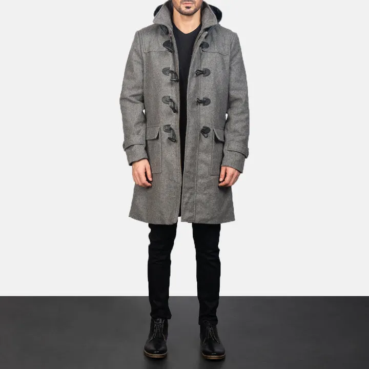 Drake Grey Wool Hooded Duffle Coat - Image 5