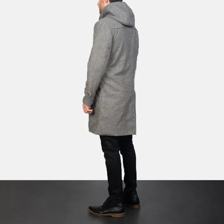 Drake Grey Wool Hooded Duffle Coat - Image 4