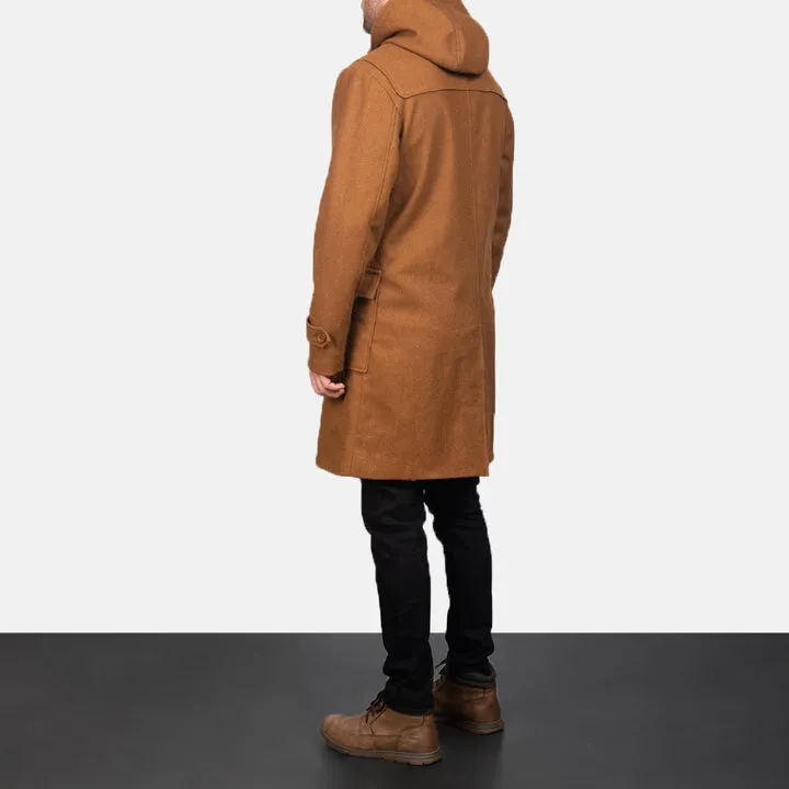 Drake Khaki Wool Hooded Duffle Coat - Image 5