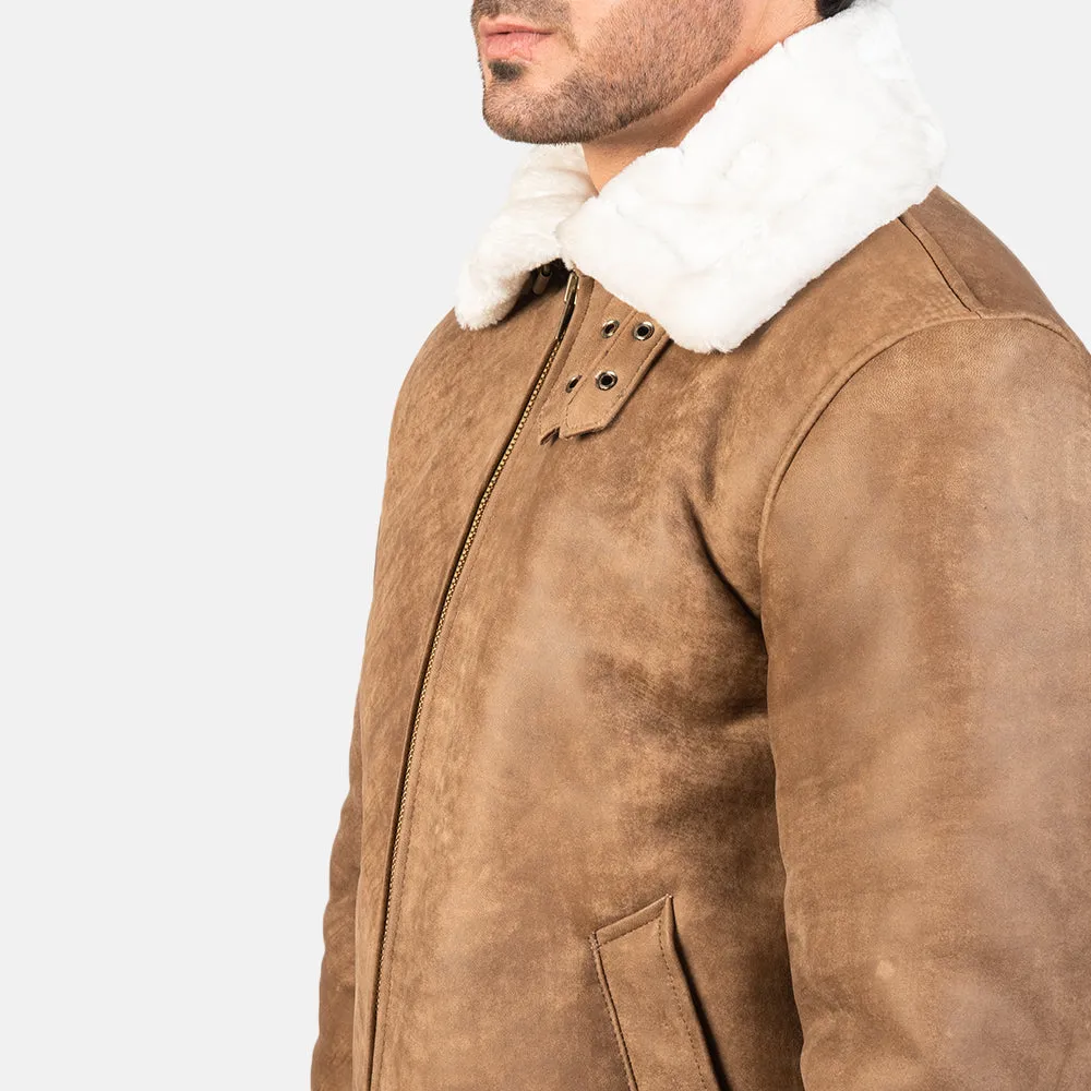 Francis B-3 Distressed Brown Leather Bomber Jacket - Image 6