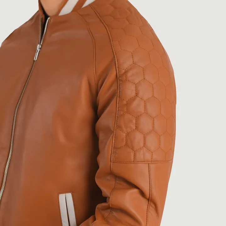 Pascal Tan Brown Leather Varsity Jacket - Image 6