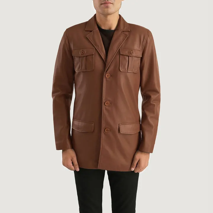 Ray Cutler Brown Leather Blazer - Image 4
