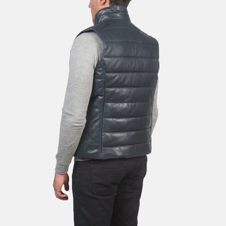 Reeves Blue Leather Puffer Vest - Image 6