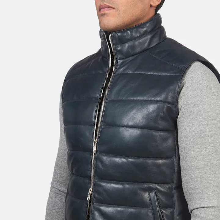 Reeves Blue Leather Puffer Vest - Image 2