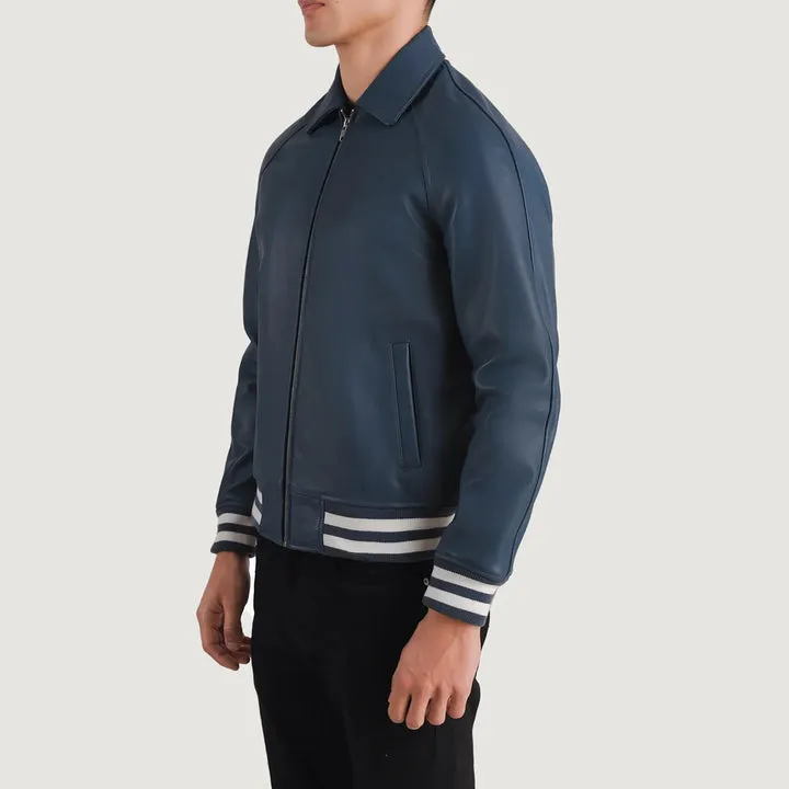 Walton Blue Leather Varsity Jacket - Image 3